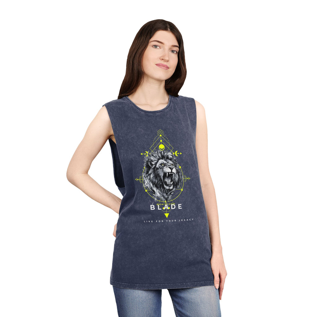 Geometric King White/Neon Green Lion Tank Top