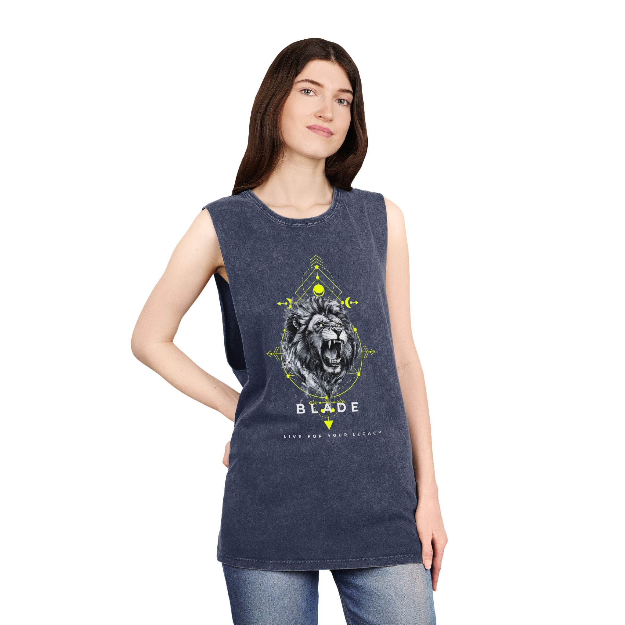 Geometric King White/Neon Green Lion Tank Top