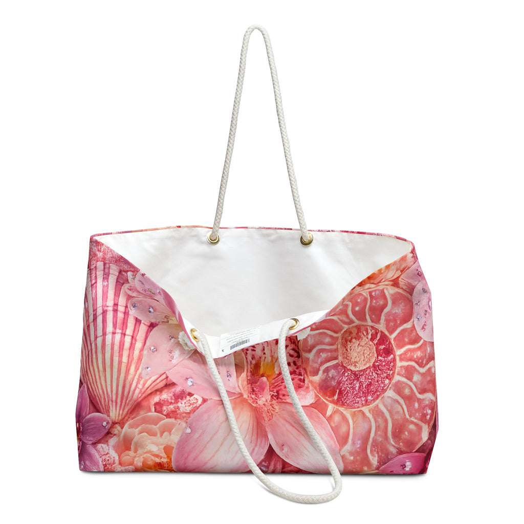 Pink Seashell/Floral Weekender Travel Tote Bag