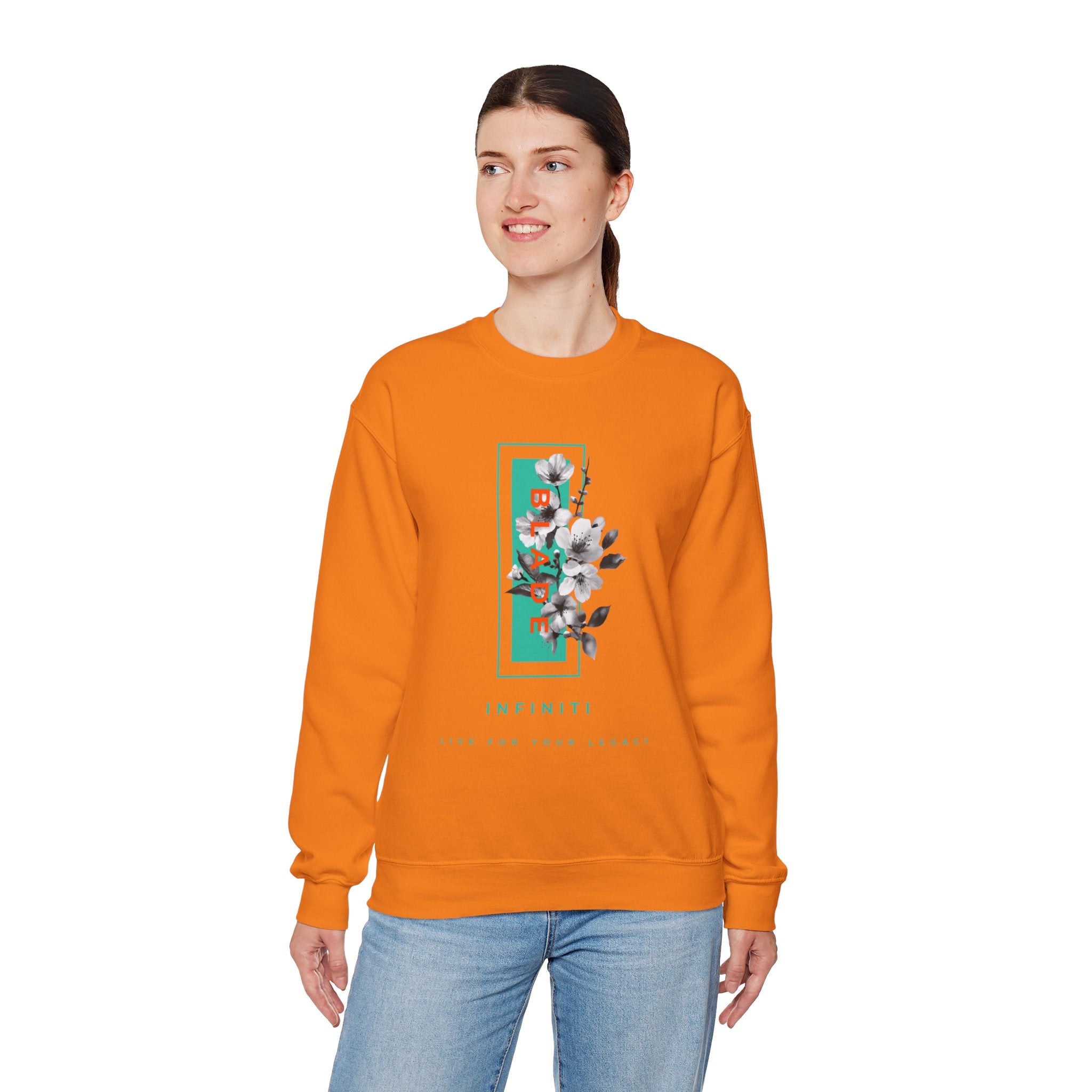 Bloom Bae Teal/Orange Floral Unisex Crewneck Sweater
