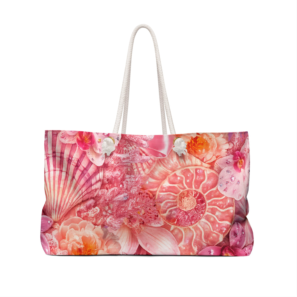 Pink Seashell/Floral Weekender Travel Tote Bag