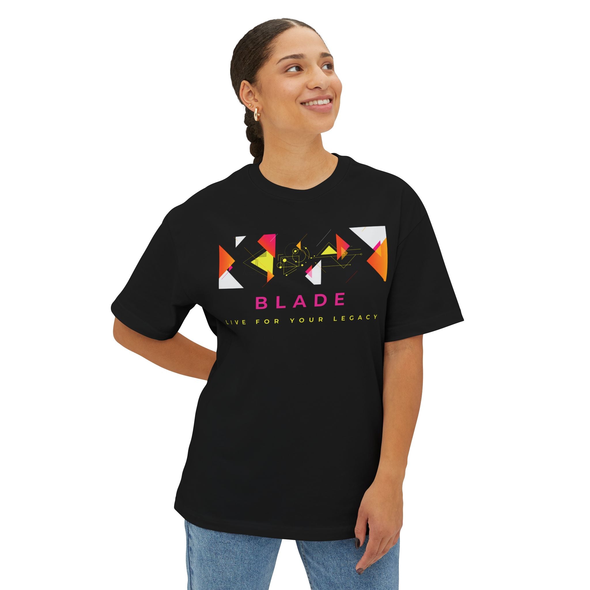 Geometric Odyssey Pink/Green Oversized Boxy T-Shirt