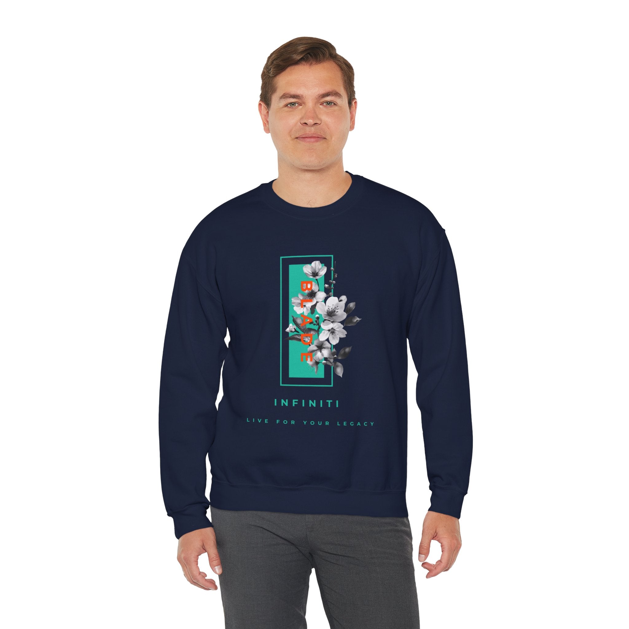 Bloom Bae Teal/Orange Floral Unisex Crewneck Sweater