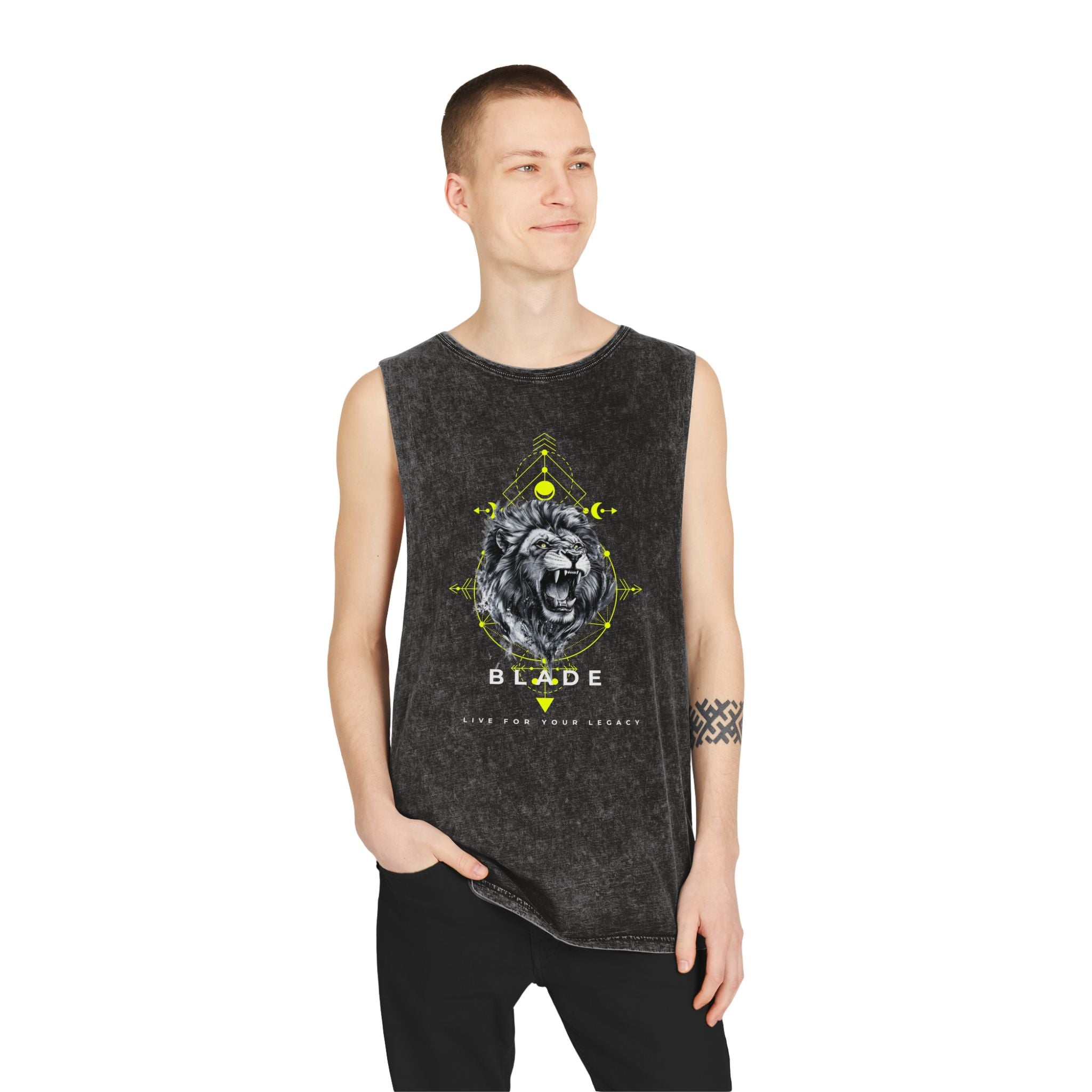 Geometric King White/Neon Green Lion Tank Top