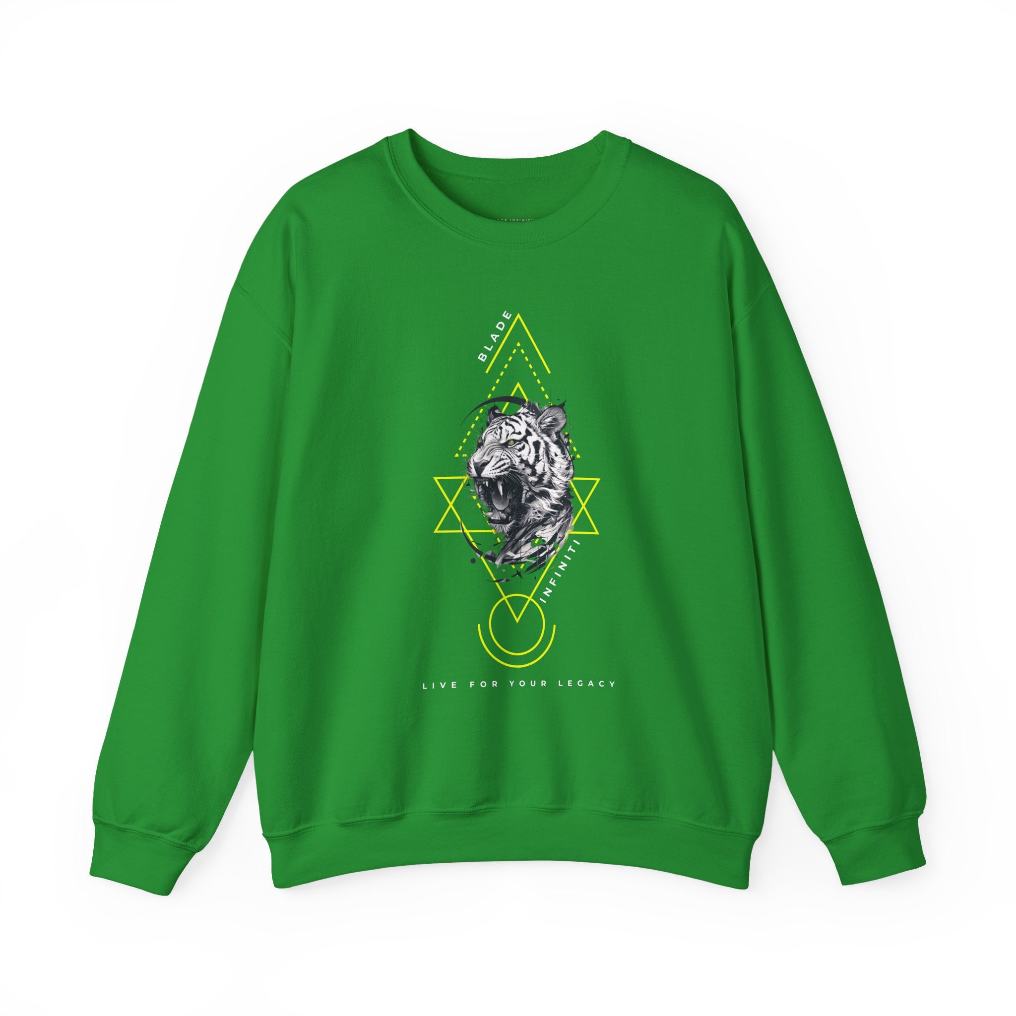 Geometric King Tiger V2 Neon Green Unisex Crewneck Sweater