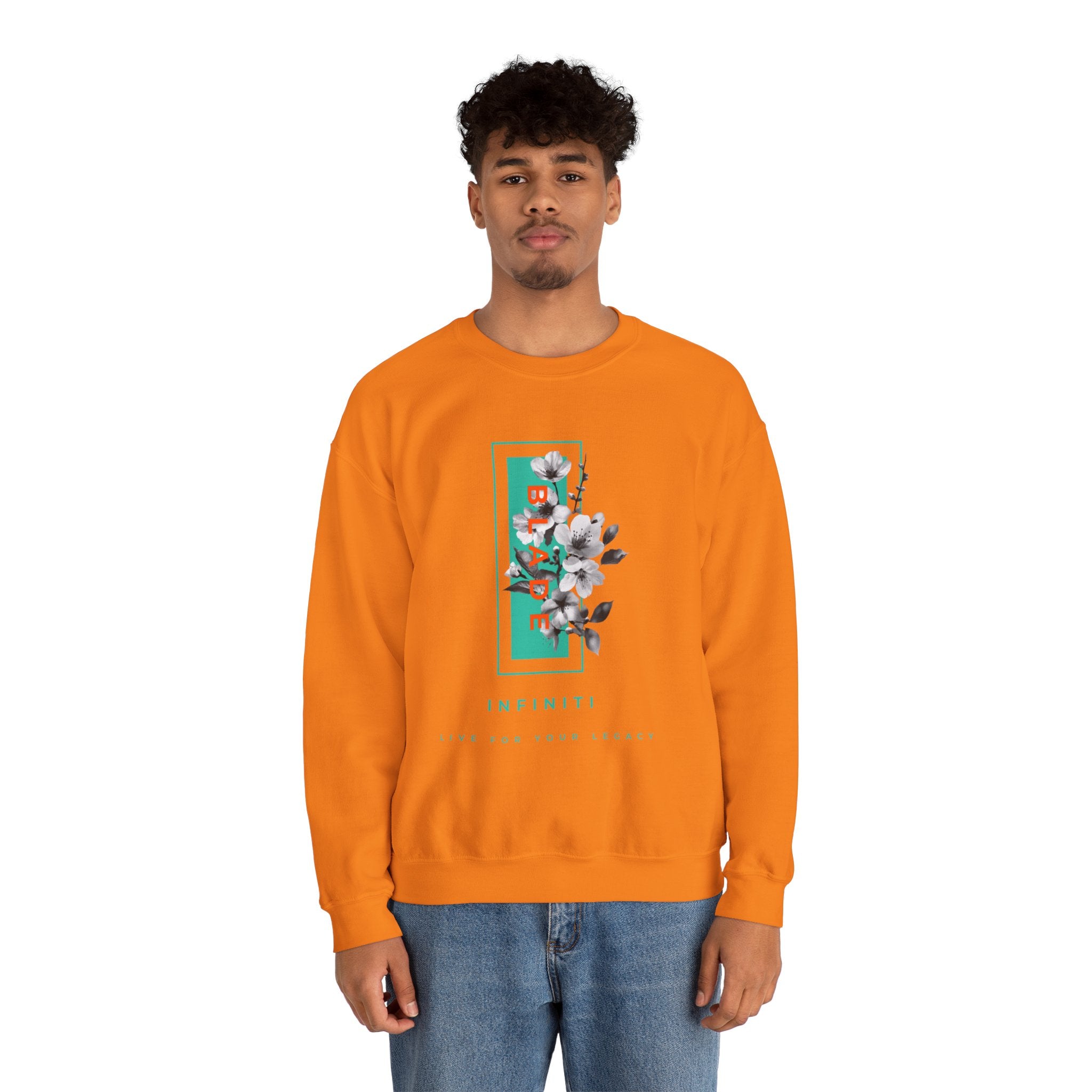 Bloom Bae Teal/Orange Floral Unisex Crewneck Sweater