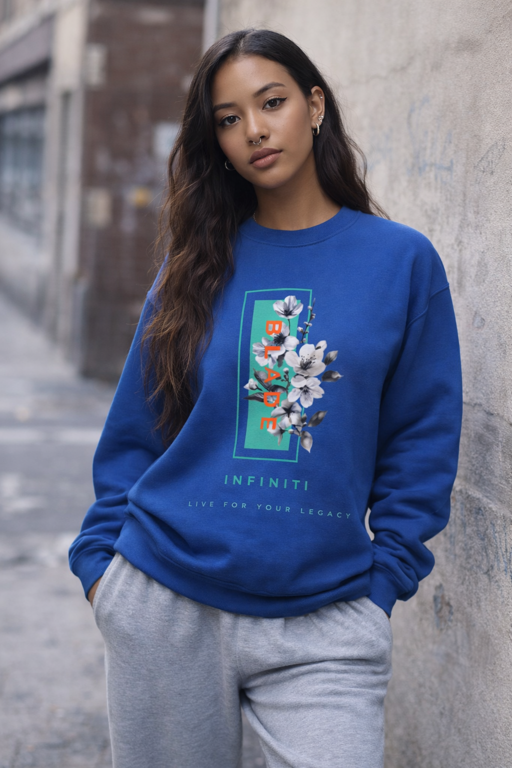 Bloom Bae Teal/Orange Floral Unisex Crewneck Sweater