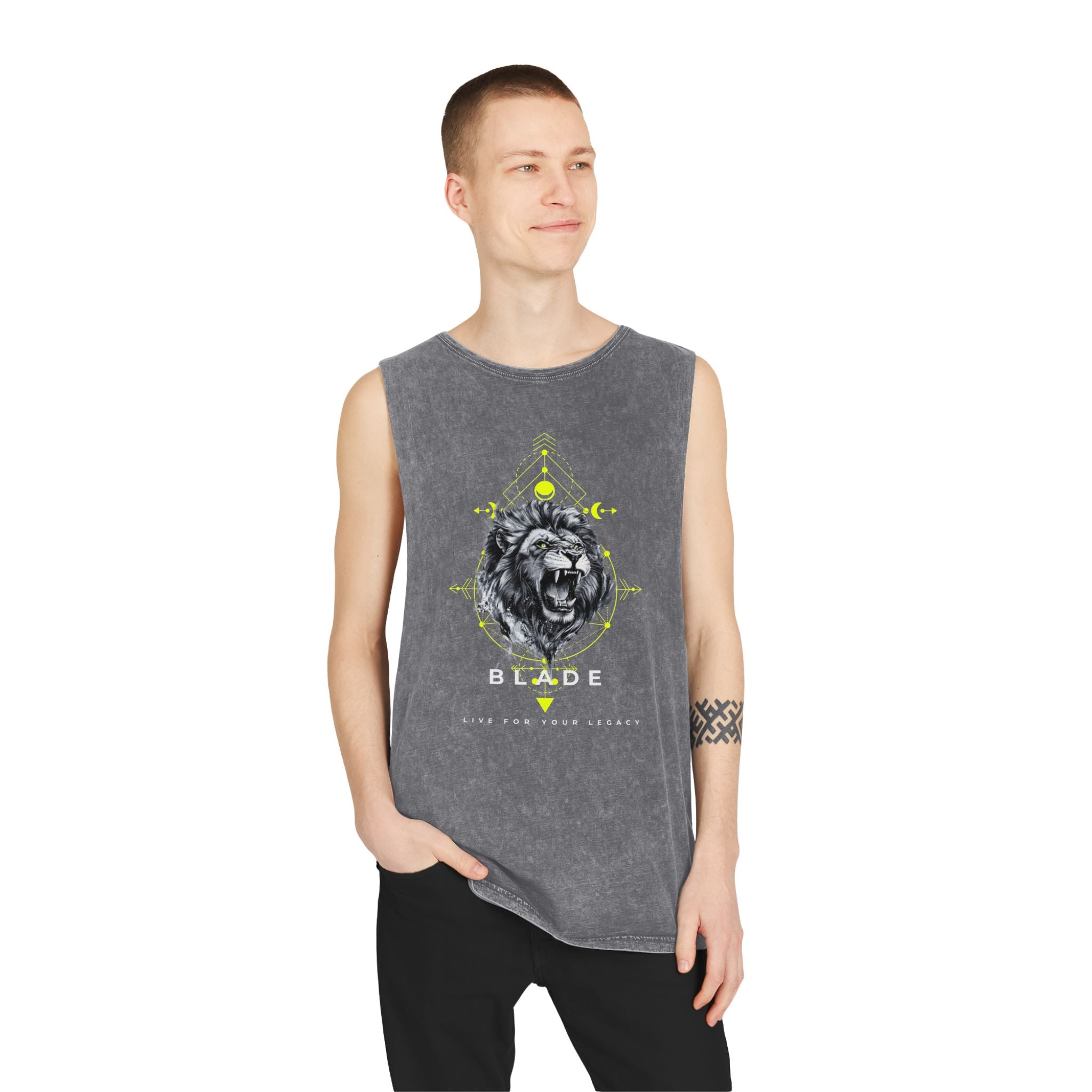 Geometric King White/Neon Green Lion Tank Top