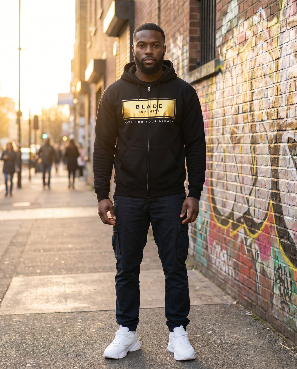 Legacy Essential Gold Zip Hoodie — Black Size XL on model
