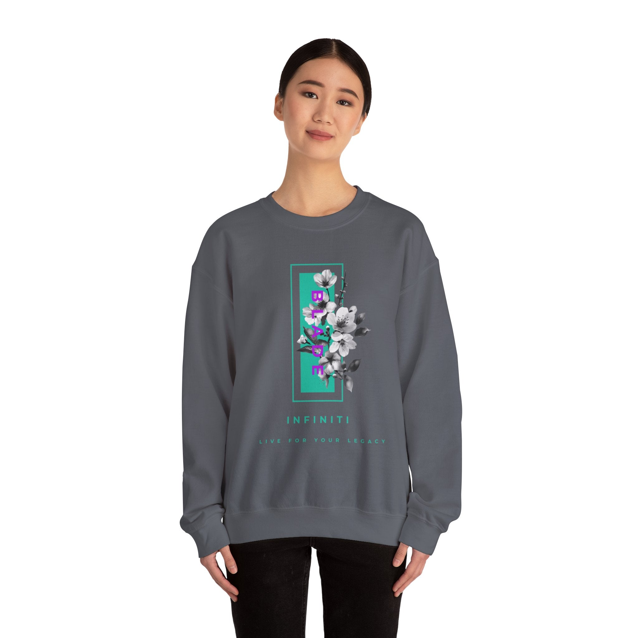 Bloom Bae Teal/Purple Floral Unisex Crewneck Sweater