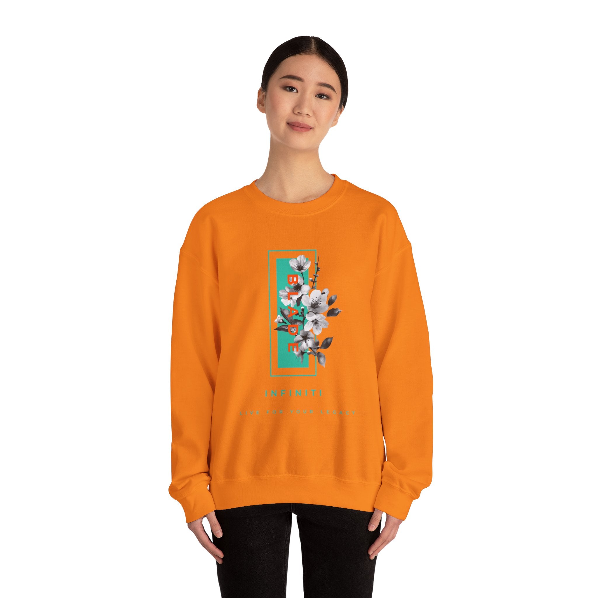 Bloom Bae Teal/Orange Floral Unisex Crewneck Sweater