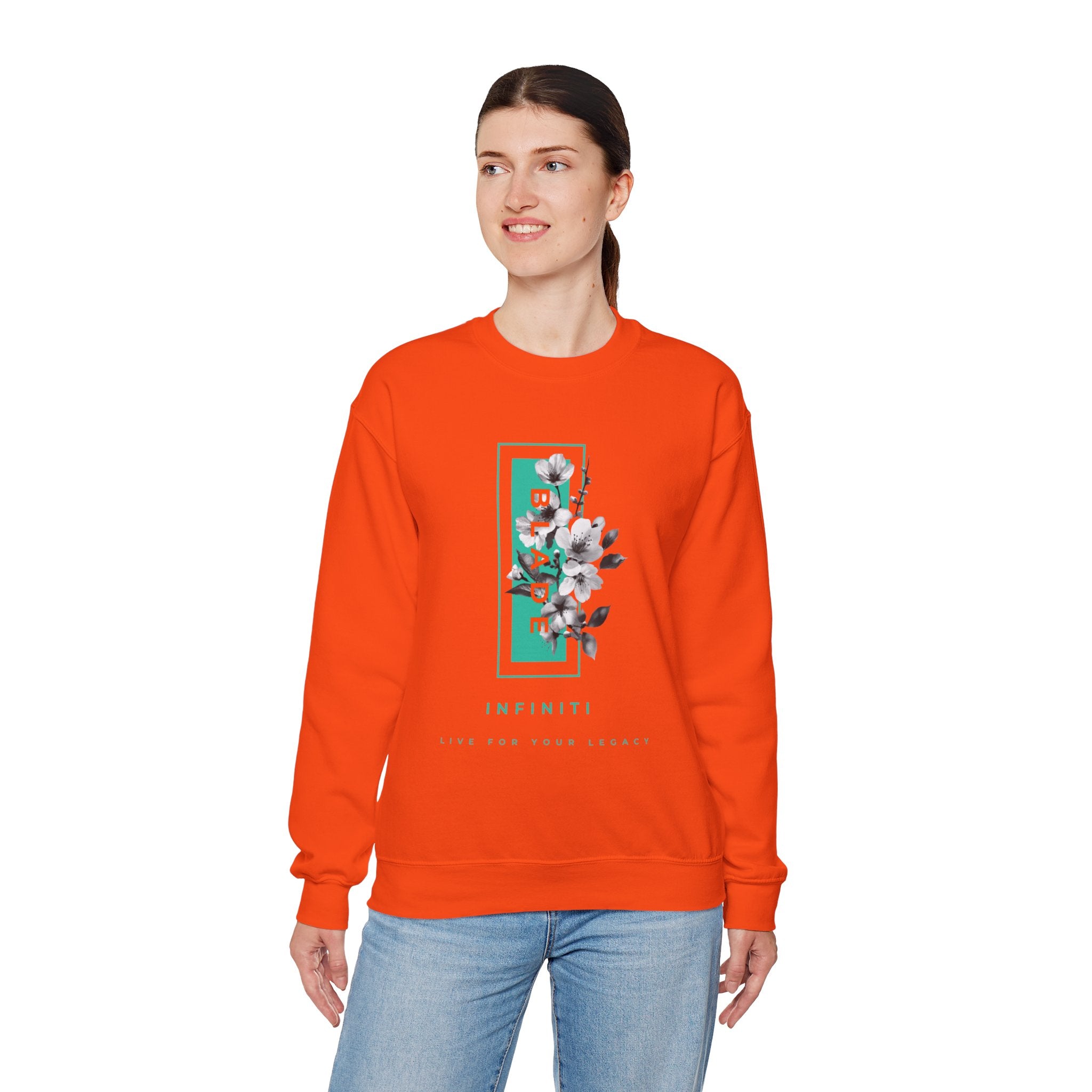 Bloom Bae Teal/Orange Floral Unisex Crewneck Sweater