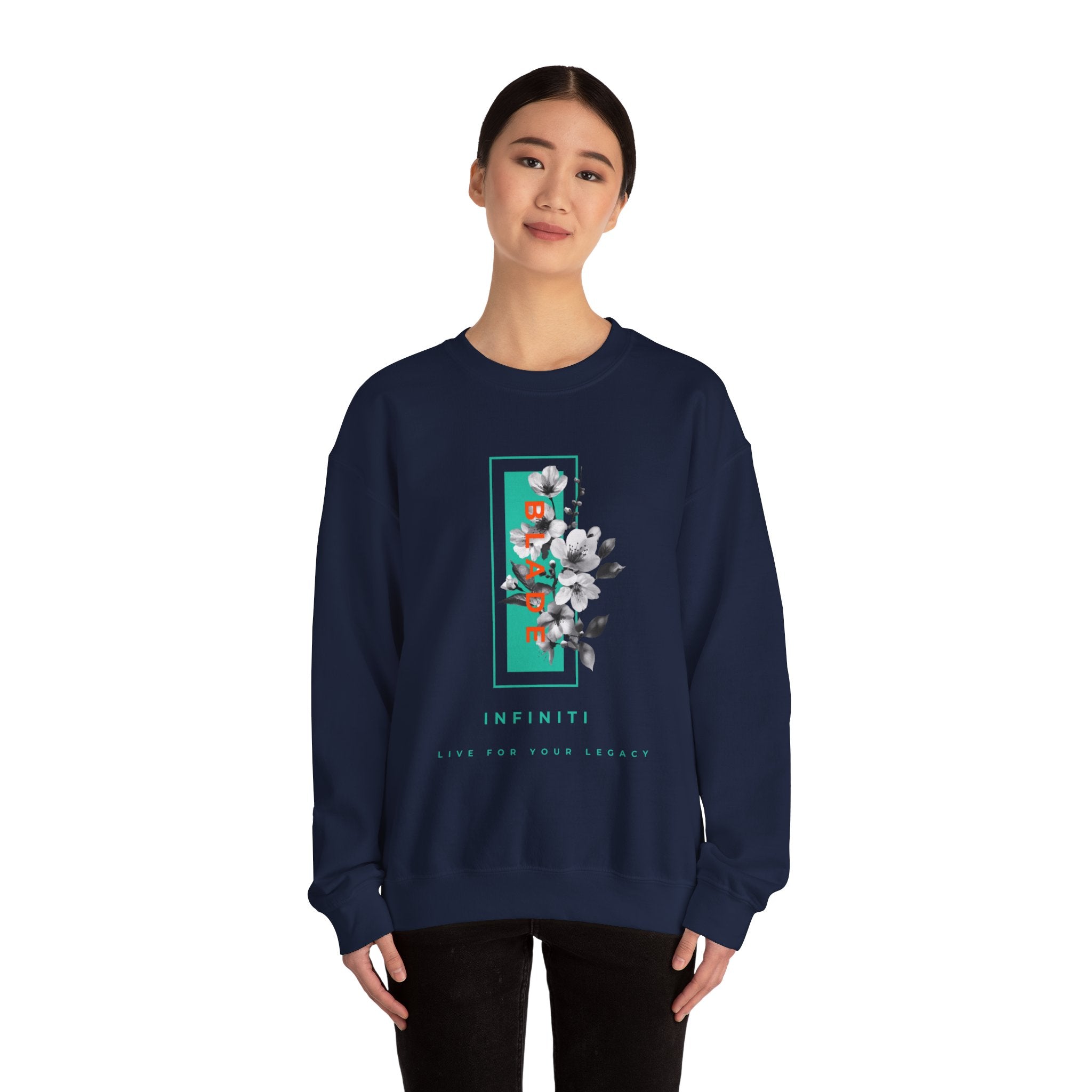 Bloom Bae Teal/Orange Floral Unisex Crewneck Sweater