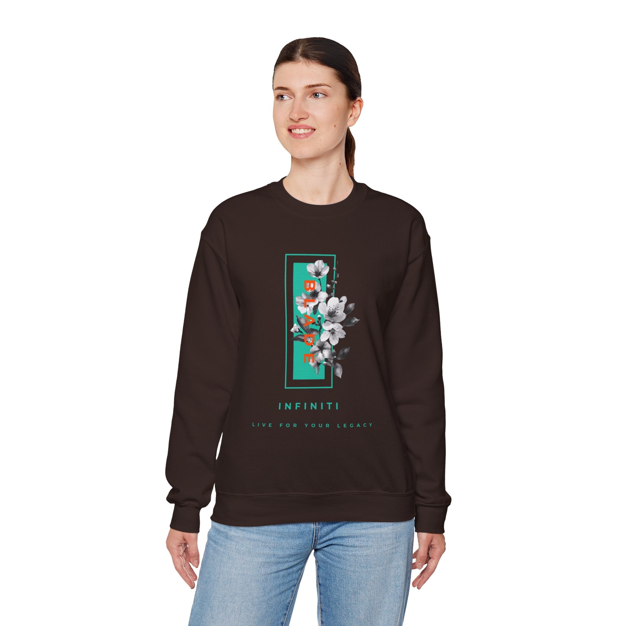 Bloom Bae Teal/Orange Floral Unisex Crewneck Sweater