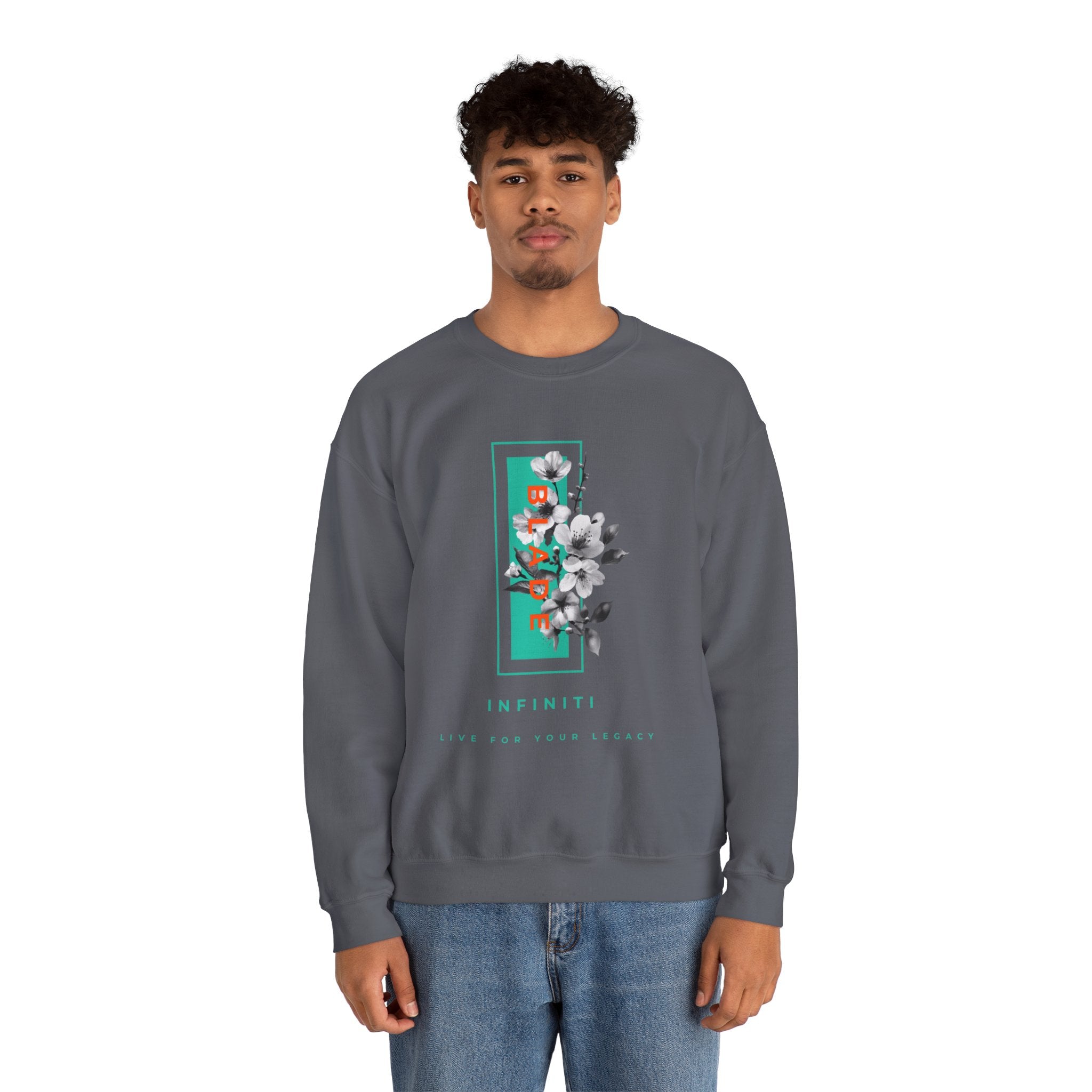 Bloom Bae Teal/Orange Floral Unisex Crewneck Sweater