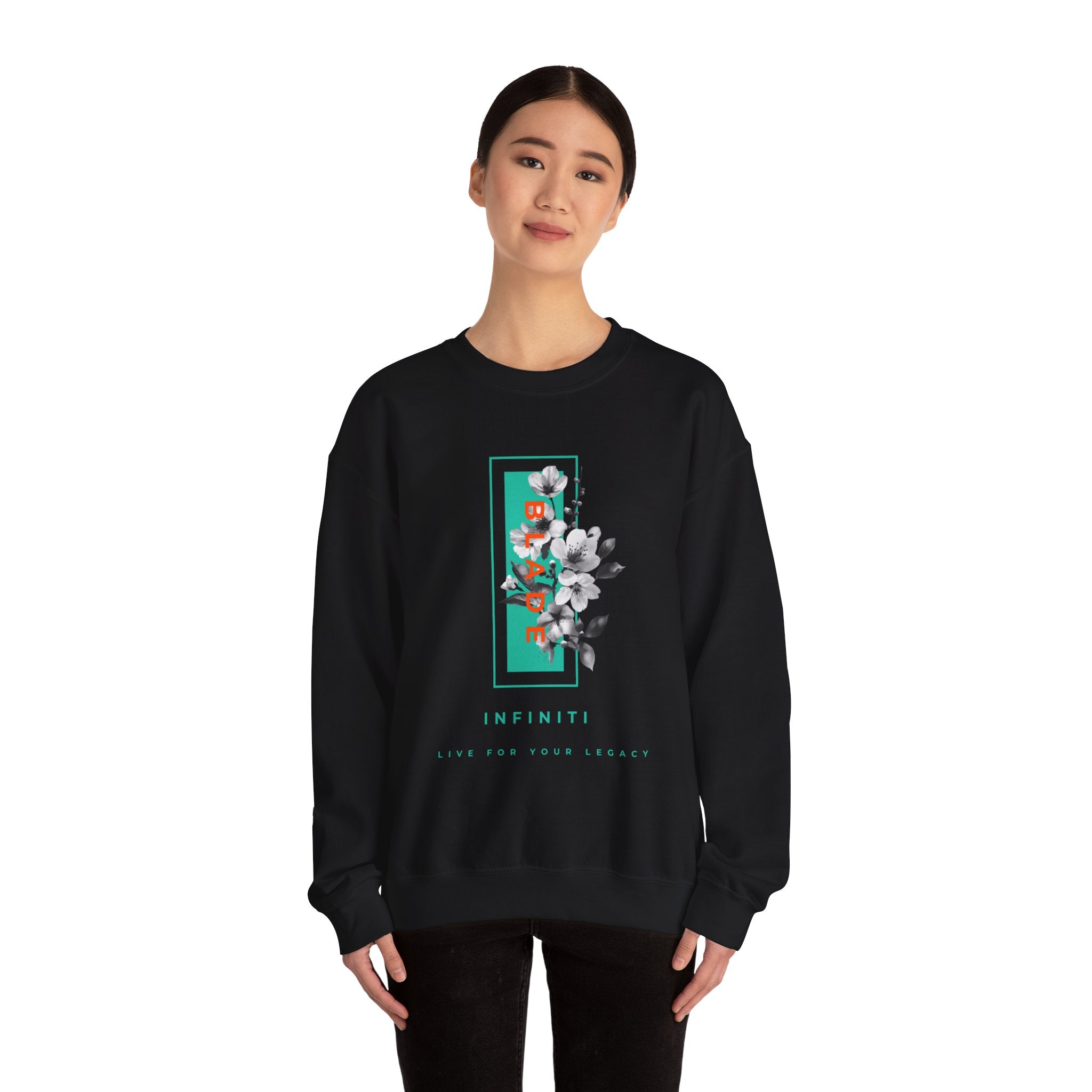 Bloom Bae Teal/Orange Floral Unisex Crewneck Sweater