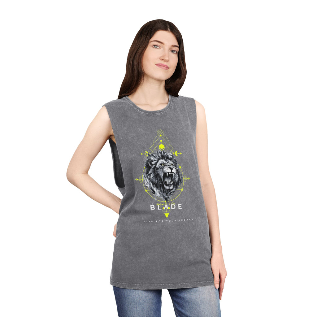 Geometric King White/Neon Green Lion Tank Top