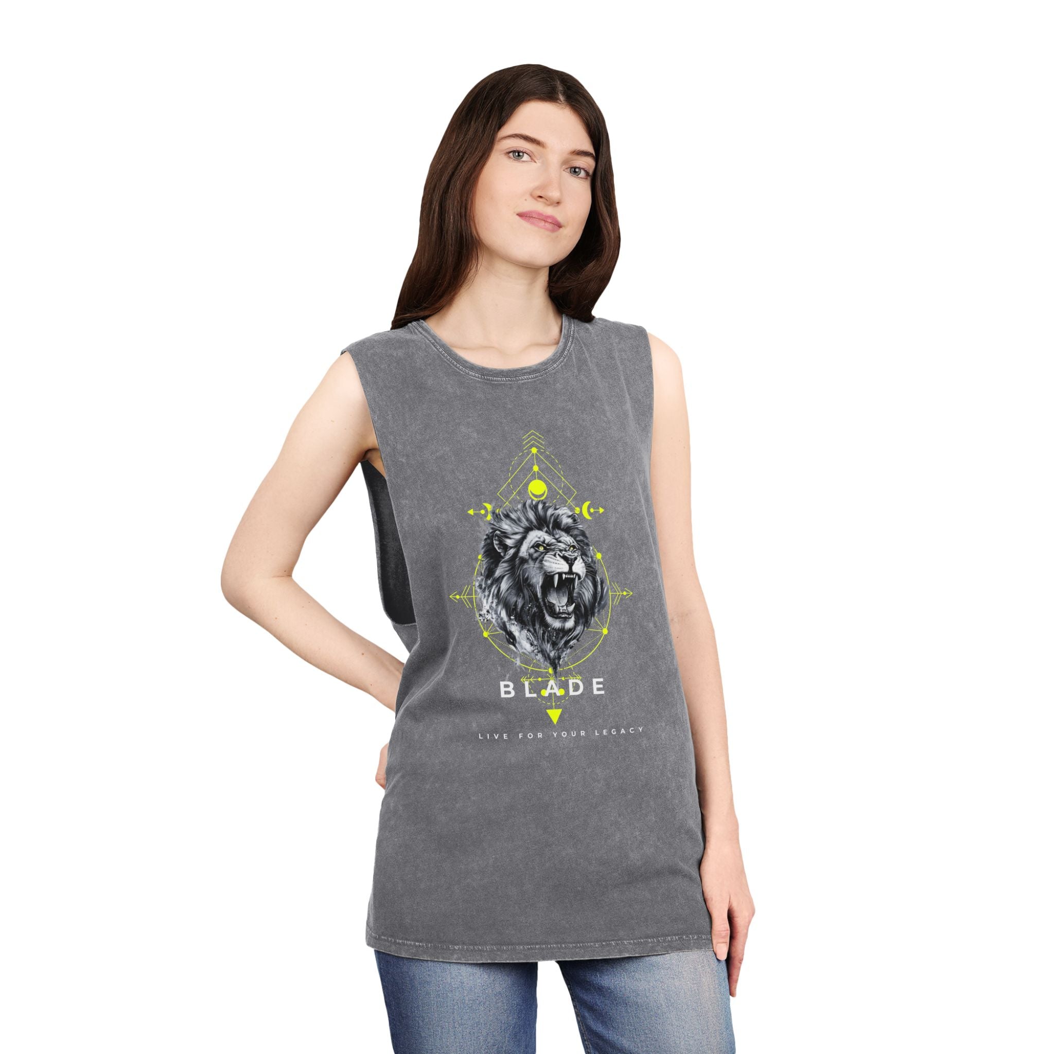 Geometric King White/Neon Green Lion Tank Top